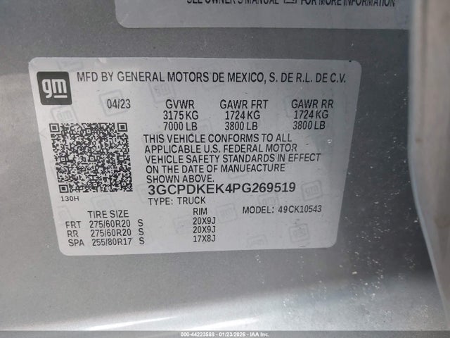 3GCPDKEK4PG269519 Chevrolet Silverado 1500 4wd Short Bed Lt With 2fl