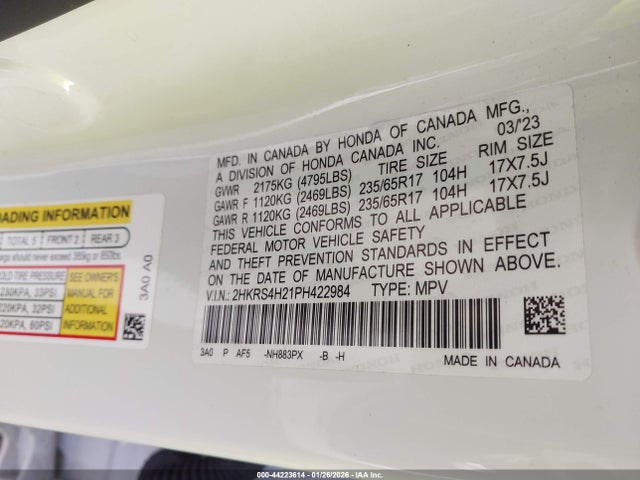 2HKRS4H21PH422984 Honda Cr-v Lx Awd