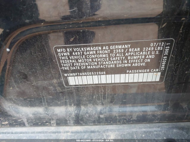 44223668 :رقم المزاد ، WVWBP7AN5DE522946 vin ، 2013 Volkswagen Cc 2.0t Sport مزاد بيع