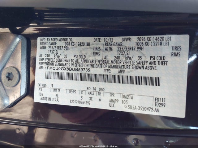 Продаж на аукціоні авто 2013 Ford Escape Se, vin: 1FMCU0GX8DUB59735, номер лоту: 44223724