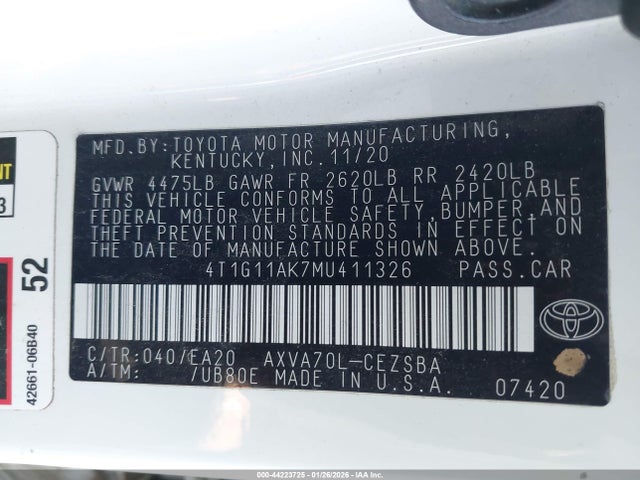 4T1G11AK7MU411326 Toyota CAMRY SE