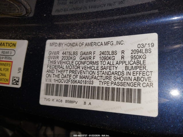 1HGCV2F55KA018103 Honda Accord Ex-l 2.0t