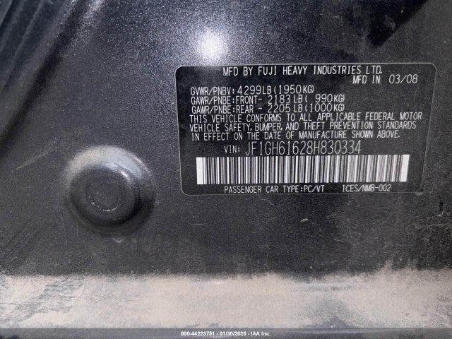 44223751 :رقم المزاد ، JF1GH61628H830334 vin ، 2008 Subaru Impreza 2.5i مزاد بيع