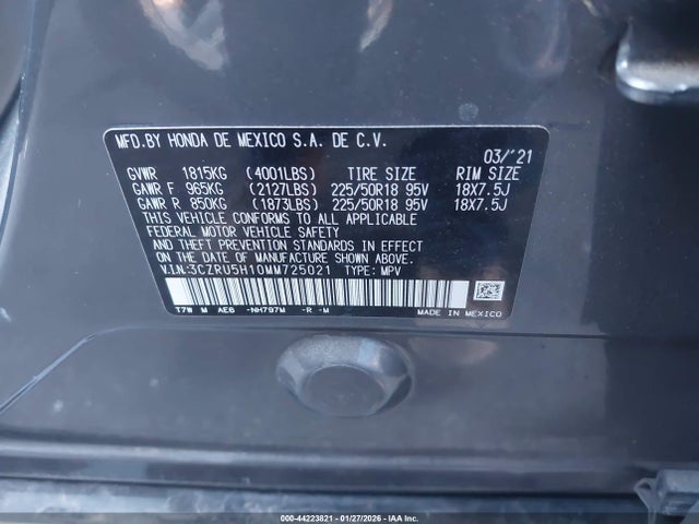 3CZRU5H10MM725021 Honda Hr-v 2wd Sport