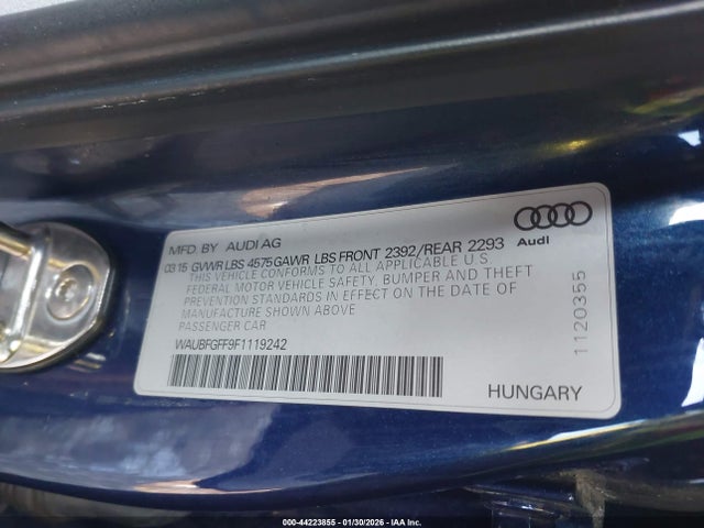 2015 Audi A3 2.0t Premium მანქანა იყიდება აუქციონზე, vin: WAUBFGFF9F1119242, აუქციონის ნომერი: 44223855