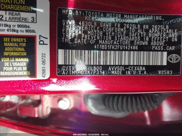 2015 TOYOTA CAMRY HYBRID 4T1BD1FK2FU142486 Photo 8