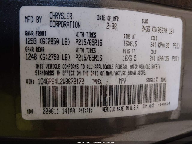 1998 CHRYSLER TOWN & COUNTRY 1C4GP64L2WB672172 Photo 8