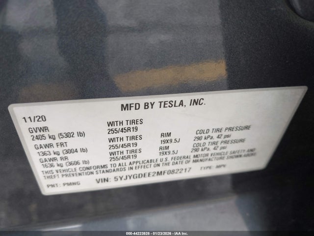2021 TESLA MODEL Y 5YJYGDEE2MF082217 Photo 8