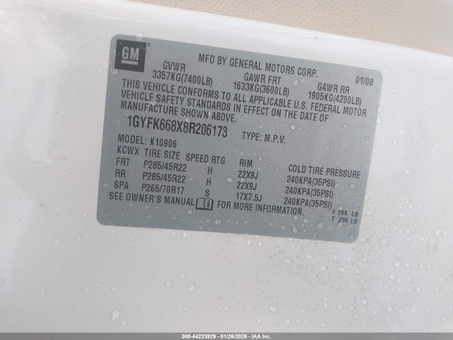 2008 CADILLAC ESCALADE ESV 1GYFK668X8R206173 Photo 8