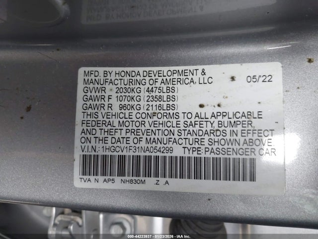 1HGCV1F31NA054299 Honda Accord Sport