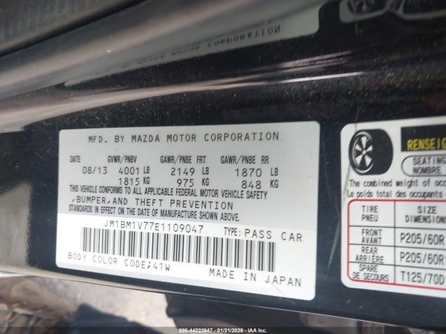 JM1BM1V77E1109047 Mazda Mazda3 I Touring