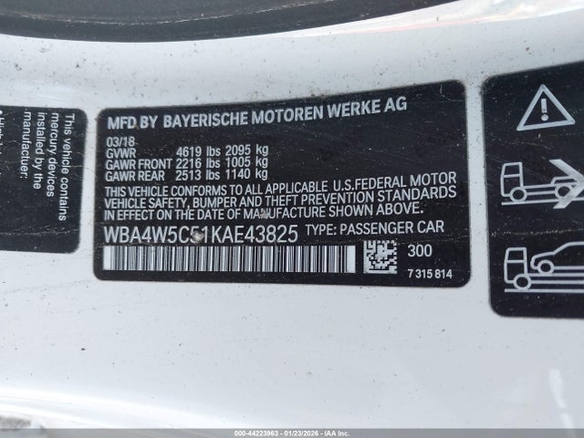 44223963 :رقم المزاد ، WBA4W5C51KAE43825 vin ، 2019 Bmw 430i Xdrive مزاد بيع