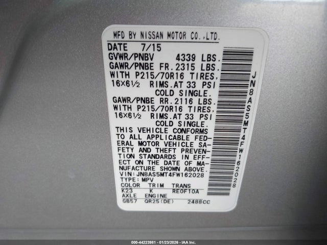 JN8AS5MT4FW162028 Nissan Rogue Select S