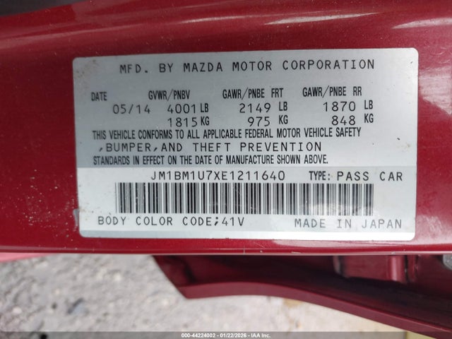 Продажа на аукционе авто 2014 Mazda Mazda3 I Sport, vin: JM1BM1U7XE1211640, номер лота: 44224002