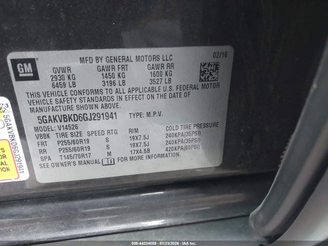 2016 Buick Enclave Leather მანქანა იყიდება აუქციონზე, vin: 5GAKVBKD6GJ291941, აუქციონის ნომერი: 44224059