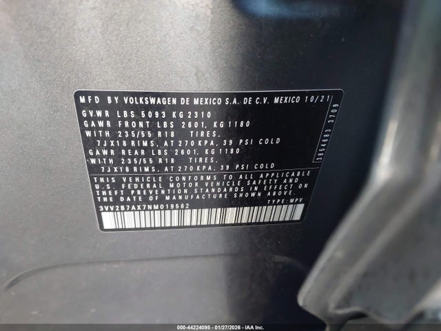3VV2B7AX7NM019562 Volkswagen Tiguan 2.0t Se