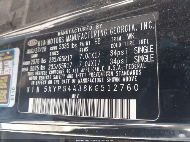 2019 KIA SORENTO 5XYPG4A38KG512760 Photo 8