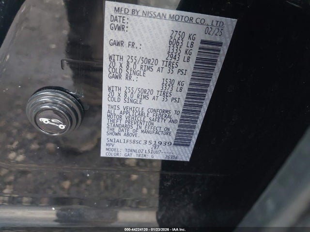 44224120 :رقم المزاد ، 5N1AL1FS8SC351939 vin ، 2025 Infiniti Qx60 Luxe Awd مزاد بيع