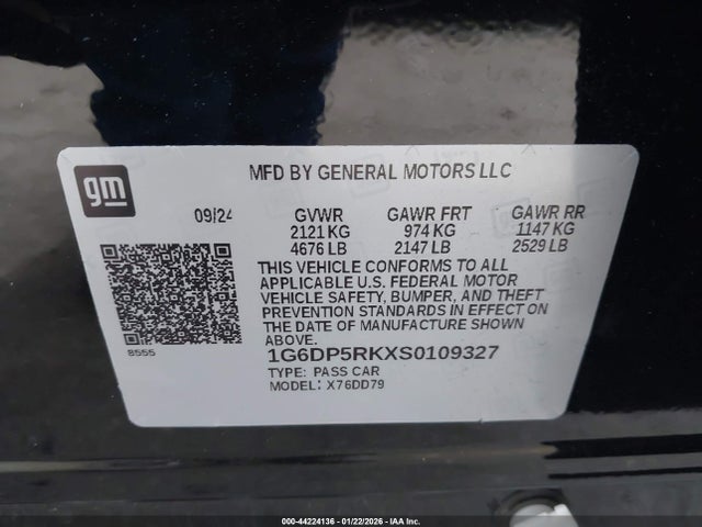 1G6DP5RKXS0109327 Cadillac Ct5 Sport Rwd