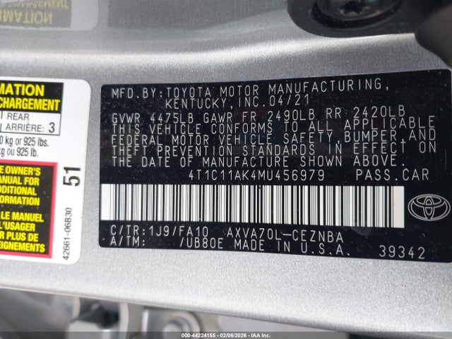 4T1C11AK4MU456979 Toyota CAMRY LE
