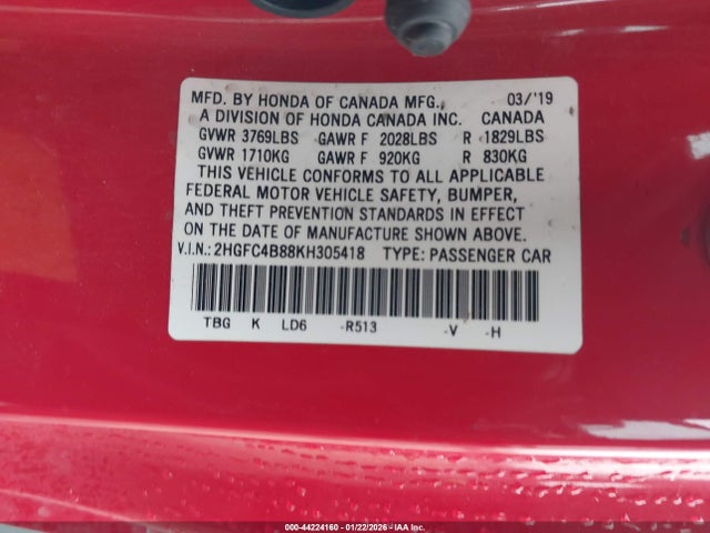 Honda Civic Sport 2019 2HGFC4B88KH305418 Image 9