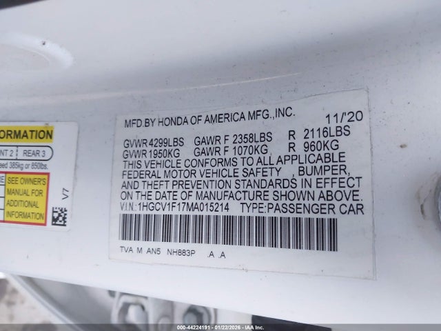 1HGCV1F17MA015214 Honda ACCORD LX