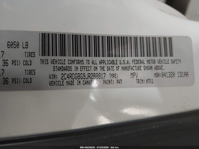 Aukcja sprzedaży 2018 Dodge Grand Caravan Se, vin: 2C4RDGBG9JR288817, numer aukcji: 44224220