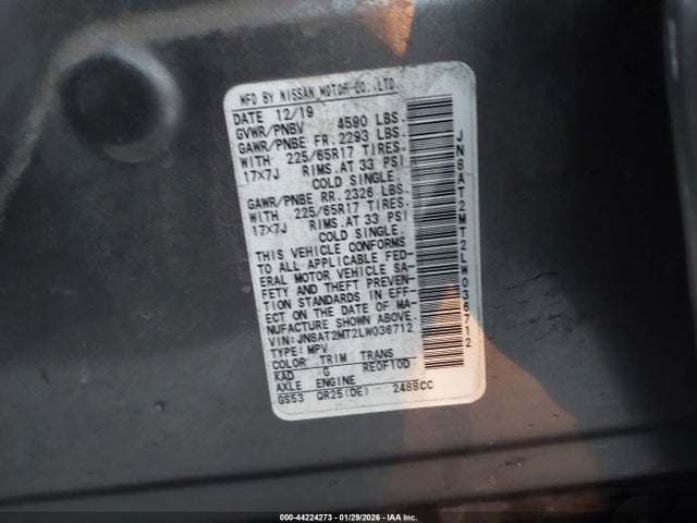 44224273 :رقم المزاد ، JN8AT2MT2LW036712 vin ، 2020 Nissan Rogue Sv Fwd مزاد بيع