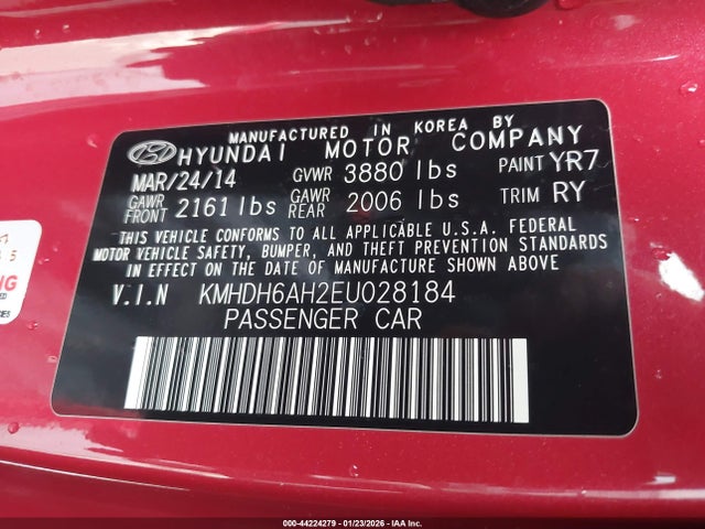 KMHDH6AH2EU028184 Hyundai Elantra