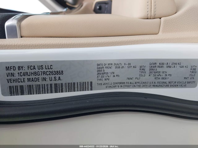 Aukcja sprzedaży 2024 Jeep Grand Cherokee Limited 4x4, vin: 1C4RJHBG7RC263868, numer aukcji: 44224322
