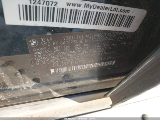 Aukcja sprzedaży 2007 Bmw X5 4.8i, vin: 5UXFE83597LZ46185, numer aukcji: 44224324