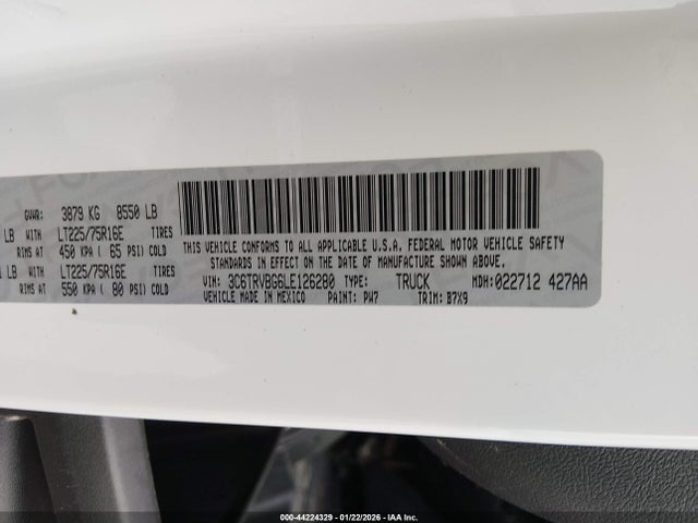 Продажа на аукционе авто 2020 Ram Promaster 1500 High Roof 136 Wb, vin: 3C6TRVBG6LE126280, номер лота: 44224329