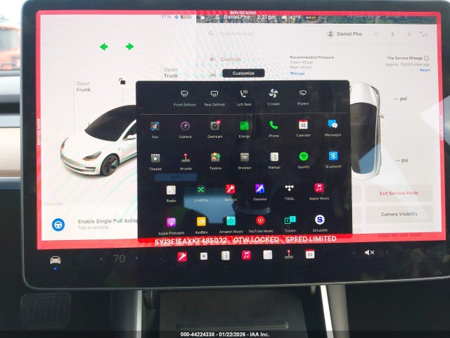 Продаж на аукціоні авто 2019 Tesla Model 3 Long Range/mid Range/standard Range/standard Range Plus, vin: 5YJ3E1EAXKF485032, номер лоту: 44224338