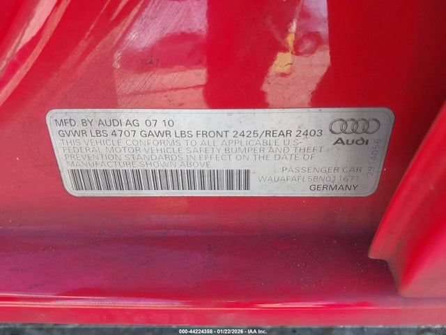 2011 AUDI A4 WAUAFAFL5BN011671 Photo 8