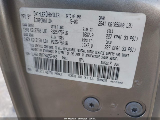Aukcja sprzedaży 2006 Jeep Liberty Sport, vin: 1J4GL48K76W257482, numer aukcji: 44224370