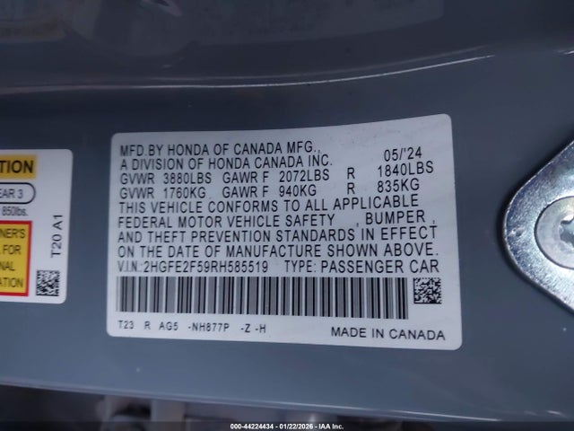 2HGFE2F59RH585519 Honda Civic Sport