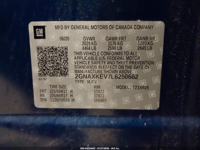 2GNAXKEV7L6250662 Chevrolet Equinox Fwd Lt 1.5l Turbo