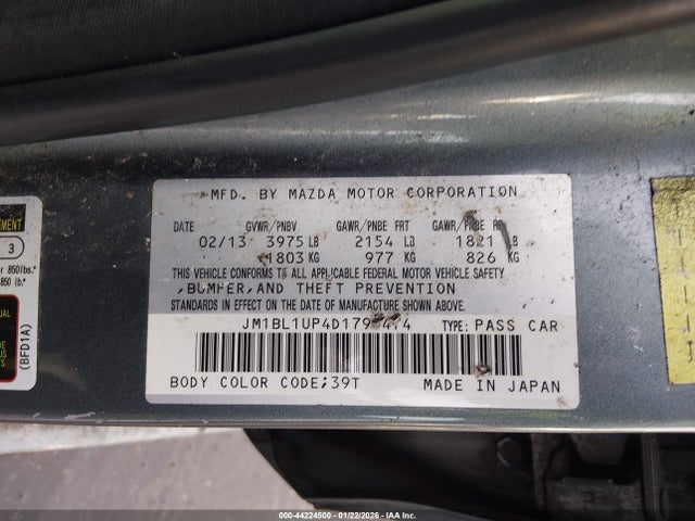 44224500 :رقم المزاد ، JM1BL1UP4D1796474 vin ، 2013 Mazda Mazda3 I Sport مزاد بيع