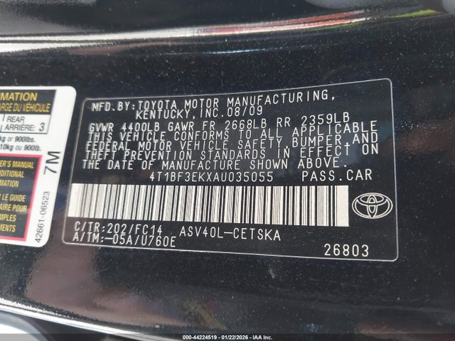 2010 Toyota Camry Se მანქანა იყიდება აუქციონზე, vin: 4T1BF3EKXAU035055, აუქციონის ნომერი: 44224519