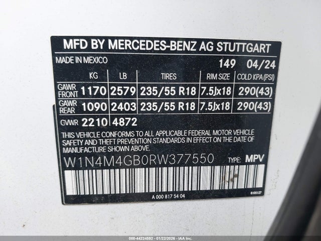 W1N4M4GB0RW377550 Mercedes-Benz GLB 250