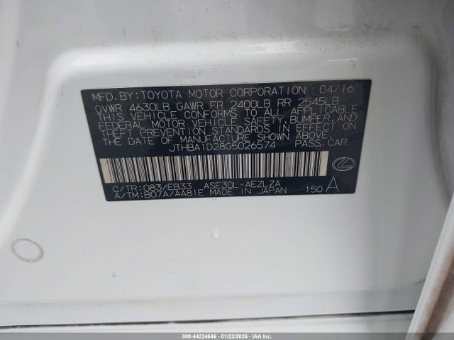 2016 LEXUS IS 200T JTHBA1D28G5026574 Photo 8