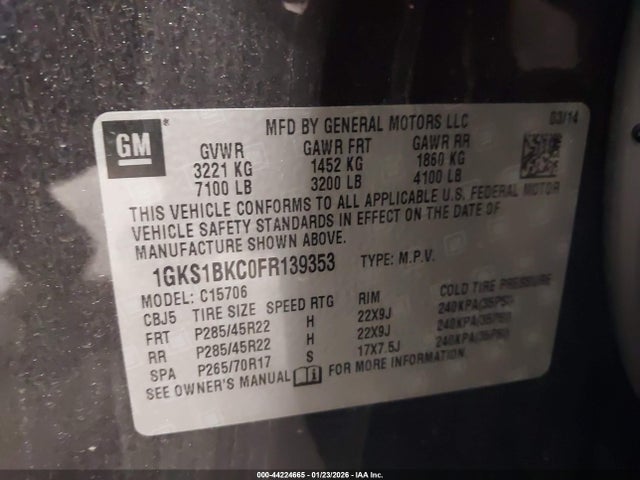 GMC YUKON SLT 2015 1GKS1BKC0FR139353 Image 9