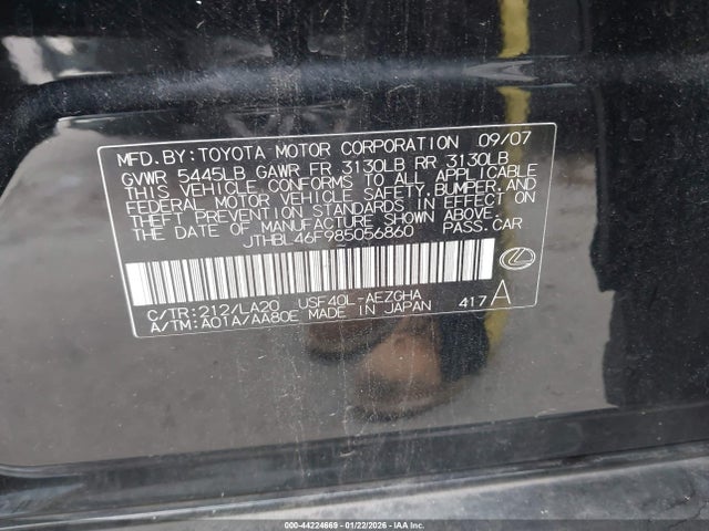 2008 LEXUS LS 460 JTHBL46F985056860 Photo 8