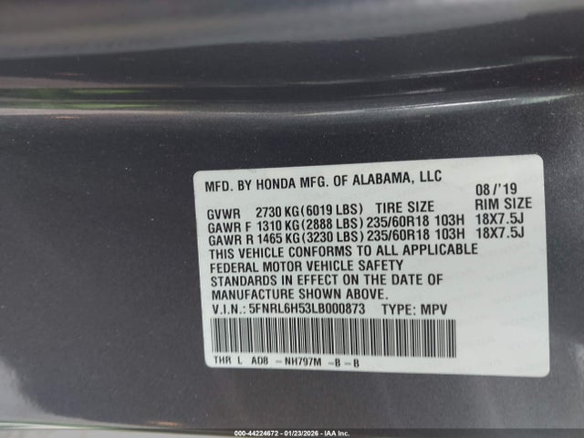 2020 HONDA ODYSSEY 5FNRL6H53LB000873 Photo 8