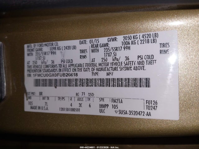 1FMCU0GX0FUB20818 Ford ESCAPE SE