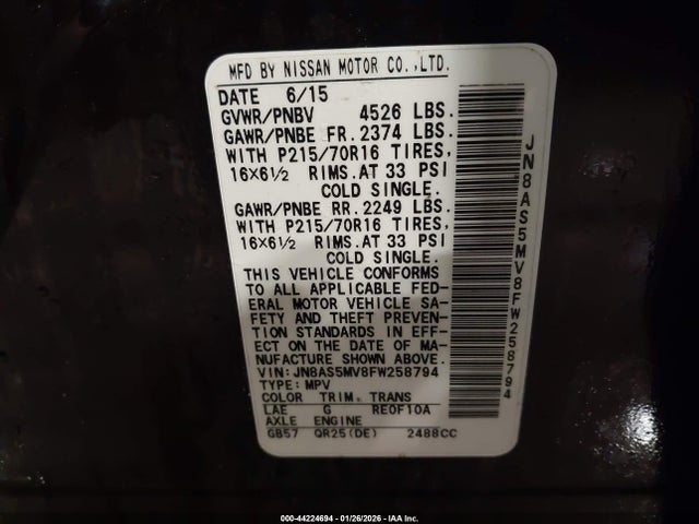 JN8AS5MV8FW258794 Nissan Rogue Select S