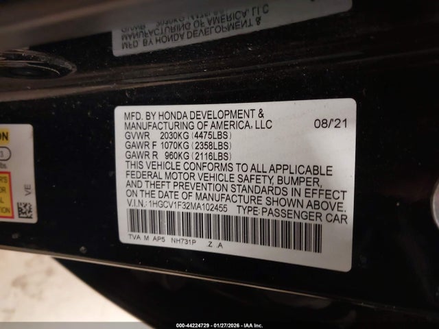 1HGCV1F32MA102455 Honda Accord Sport