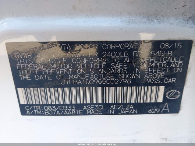 Lexus IS 200T 2016 JTHBA1D29G5002798 Image 9