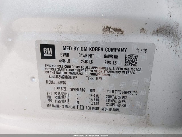 KL4CJCSM2KB806192 Buick Encore Fwd Essence