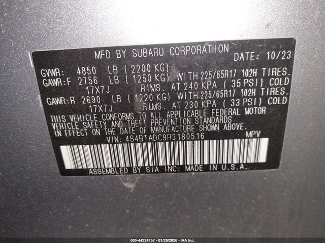 Aukcja sprzedaży 2024 Subaru Outback Premium, vin: 4S4BTADC9R3180516, numer aukcji: 44224757